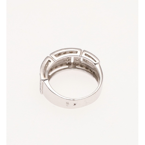 214 - A DIAMOND AND 18CT WHITE GOLD RING. the openwork design is set with circular-cut diamonds, in 18ct w... 
