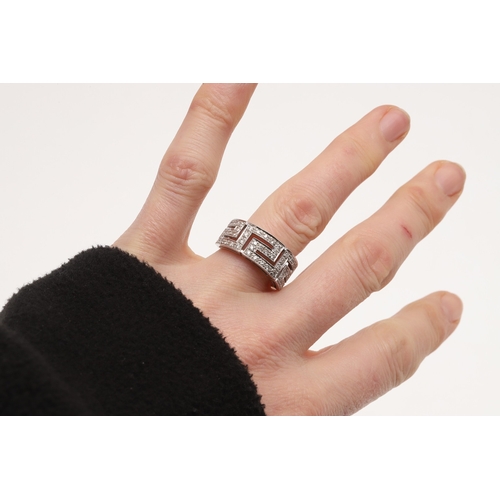 214 - A DIAMOND AND 18CT WHITE GOLD RING. the openwork design is set with circular-cut diamonds, in 18ct w... 