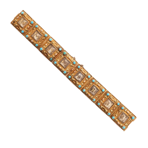 312 - ELIZABETH BARRETT BROWNING. A REGENCY GOLD PANEL BRACELET, CIRCA 1819. formed with gold hinged panel... 