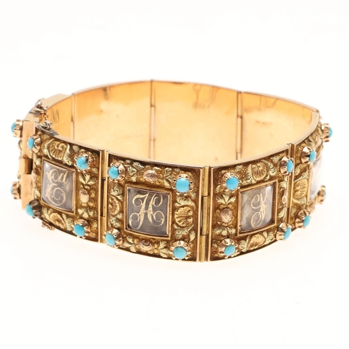 312 - ELIZABETH BARRETT BROWNING. A REGENCY GOLD PANEL BRACELET, CIRCA 1819. formed with gold hinged panel... 