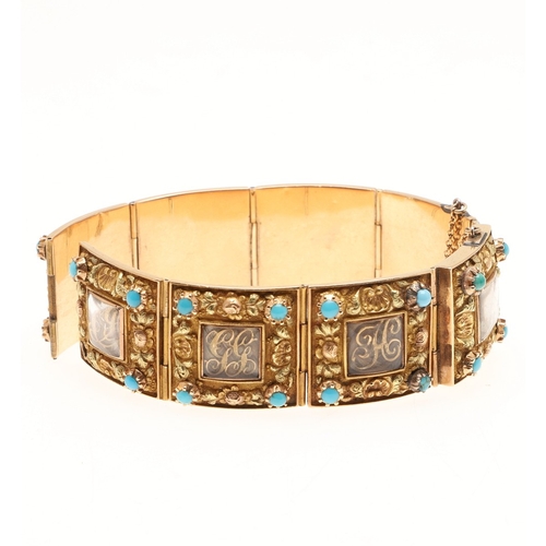 312 - ELIZABETH BARRETT BROWNING. A REGENCY GOLD PANEL BRACELET, CIRCA 1819. formed with gold hinged panel... 