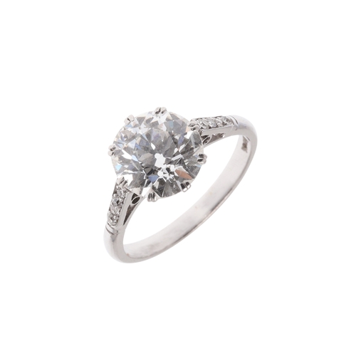 319 - A DIAMOND SOLITAIRE RING. the circular old-cut diamonds weighs approximately 2.70 carats and is set ... 