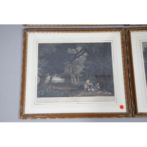 329 - WILLIAM WOOLLETT AFTER GEORGE STUBBS ARA (1724-1806). 'SHOOTING'. Plates 1, 2, 3 & 4, hand coloured ... 