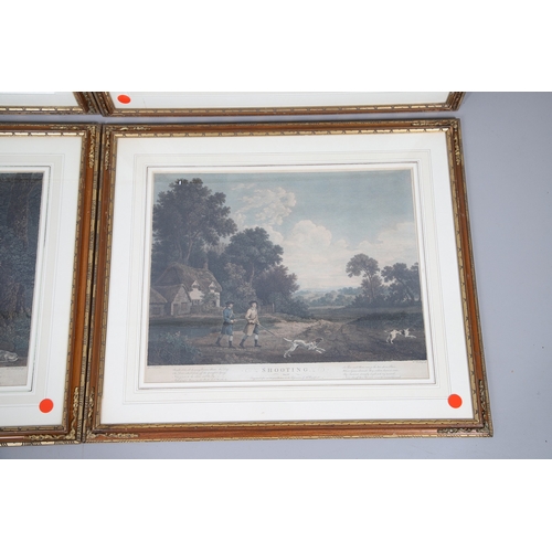 329 - WILLIAM WOOLLETT AFTER GEORGE STUBBS ARA (1724-1806). 'SHOOTING'. Plates 1, 2, 3 & 4, hand coloured ... 