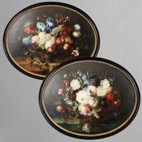 360 - FOLLOWER OF JEAN BAPTISTE ROBIE (1821-1910). STILL LIFE OF MIXED FLOWERS AND A COMPANION PAINTING. S... 