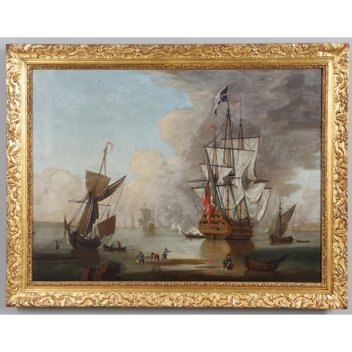 387 - SCHOOL OF PETER MONAMY (1681-1749). 'ARRIVAL OF GEORGE II IN ENGLAND AFTER A VISIT TO HANOVER'. Oil ... 