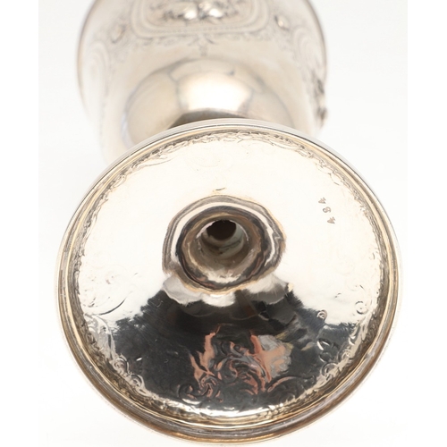 62 - A VICTORIAN SILVER GOBLET. With engraved and repousse decoration of floral cartouches and other desi... 