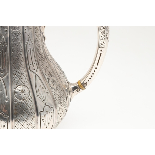 80 - A VICTORIAN SILVER COFFEE POT. Of baluster form, engraved with an alternating pattern of cross-hatch... 