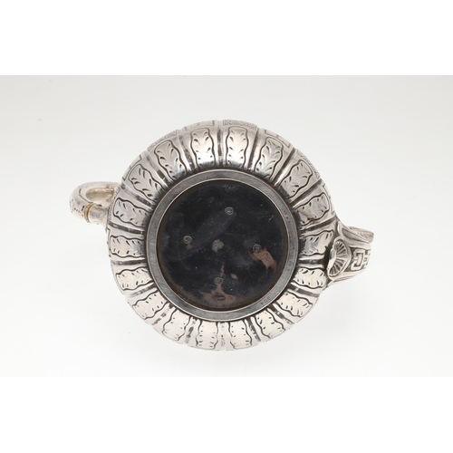 80 - A VICTORIAN SILVER COFFEE POT. Of baluster form, engraved with an alternating pattern of cross-hatch... 