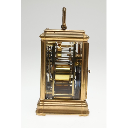 394 - A LATE 19TH CENTURY FRENCH PETITE SONNERIE CARRIAGE CLOCK. the gorge case with repeater button and b... 