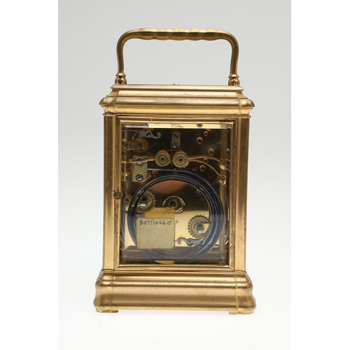 394 - A LATE 19TH CENTURY FRENCH PETITE SONNERIE CARRIAGE CLOCK. the gorge case with repeater button and b... 