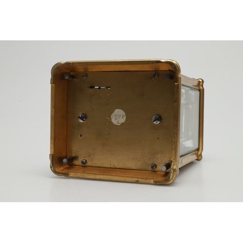 394 - A LATE 19TH CENTURY FRENCH PETITE SONNERIE CARRIAGE CLOCK. the gorge case with repeater button and b... 