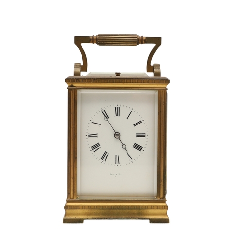 395 - A 19TH CENTURY FRENCH REPEATER CARRIAGE CLOCK. the enamel dial with Roman numerals, signed Reid & So... 