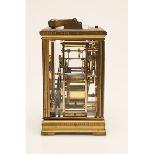 395 - A 19TH CENTURY FRENCH REPEATER CARRIAGE CLOCK. the enamel dial with Roman numerals, signed Reid & So... 