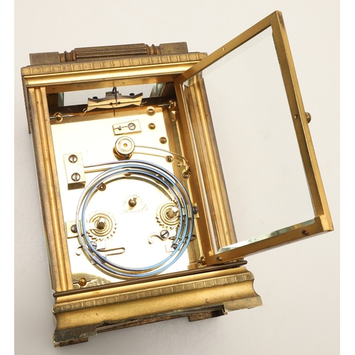 395 - A 19TH CENTURY FRENCH REPEATER CARRIAGE CLOCK. the enamel dial with Roman numerals, signed Reid & So... 