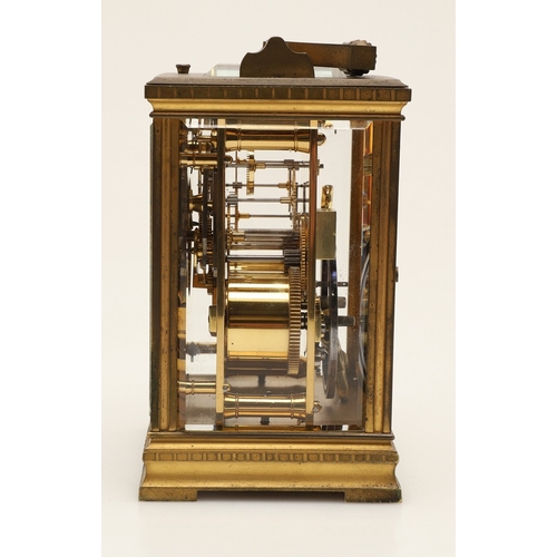 395 - A 19TH CENTURY FRENCH REPEATER CARRIAGE CLOCK. the enamel dial with Roman numerals, signed Reid & So... 