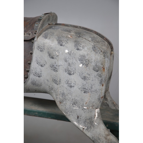 19TH CENTURY DAPPLE GREY ROCKING HORSE. with original leather and iron ...
