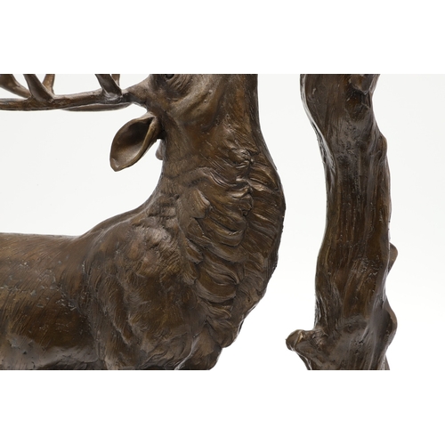 419 - AFTER PIERRE JULES MENE, EARLY 20TH CENTURY PATINATED BRONZE OF A STAG. modelled to a naturalistic b... 