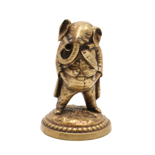 426 - A 19TH CENTURY NOVELTY BRASS BAR TOP GAS LIGHTER. depicting an elephant in Gentleman's attire of a w... 