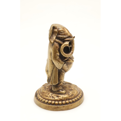 426 - A 19TH CENTURY NOVELTY BRASS BAR TOP GAS LIGHTER. depicting an elephant in Gentleman's attire of a w... 