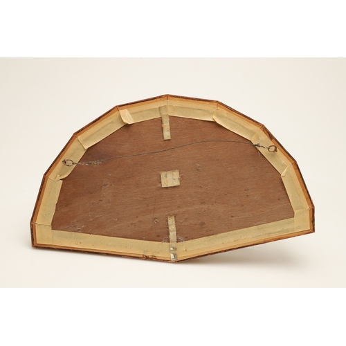 429 - A REGENCY MOTHER OF PEARL AND SEQUINNED FAN. painted with Classical decoration of urns, doves, a hou... 