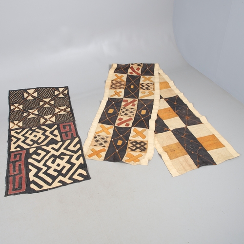 450 - TWO KUBA TEXTILE PANELS (CONGALESE, 20/21ST CENTURY). woven and dyed rafia palm, both embellished wi... 