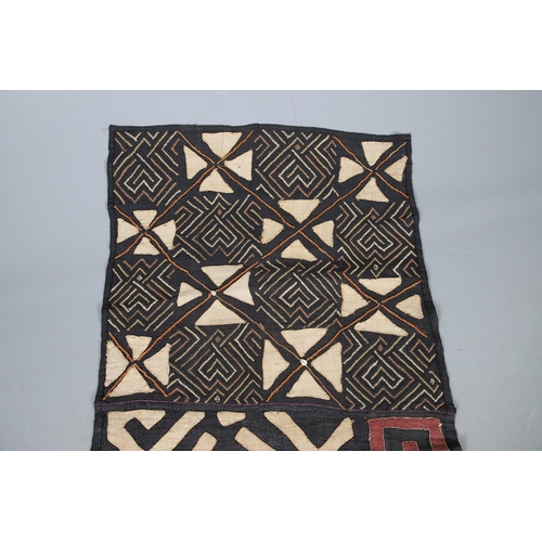 450 - TWO KUBA TEXTILE PANELS (CONGALESE, 20/21ST CENTURY). woven and dyed rafia palm, both embellished wi... 