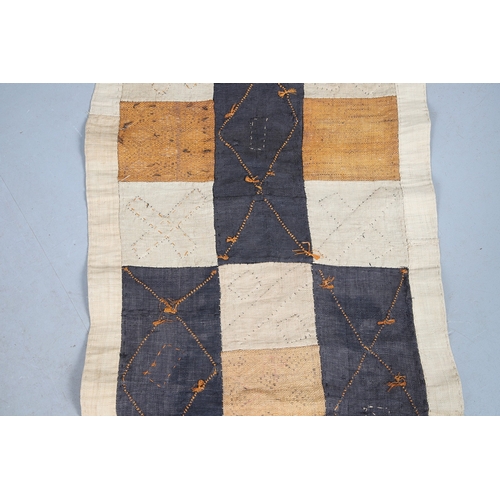 450 - TWO KUBA TEXTILE PANELS (CONGALESE, 20/21ST CENTURY). woven and dyed rafia palm, both embellished wi... 