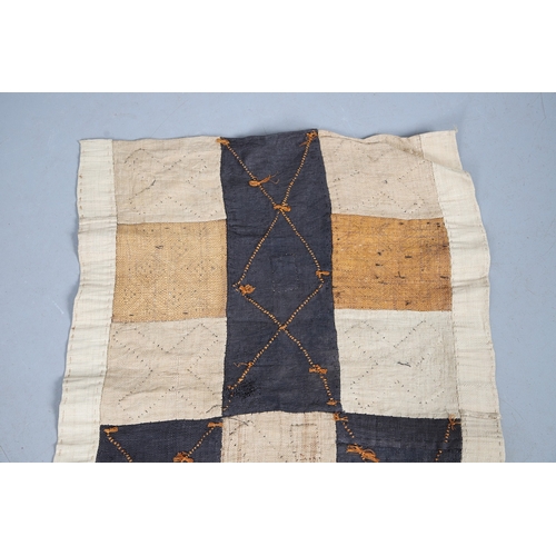 450 - TWO KUBA TEXTILE PANELS (CONGALESE, 20/21ST CENTURY). woven and dyed rafia palm, both embellished wi... 