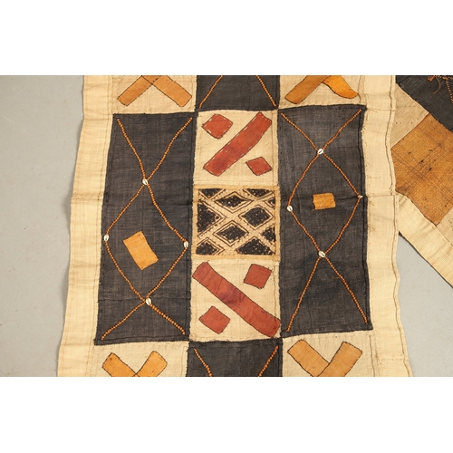 450 - TWO KUBA TEXTILE PANELS (CONGALESE, 20/21ST CENTURY). woven and dyed rafia palm, both embellished wi... 