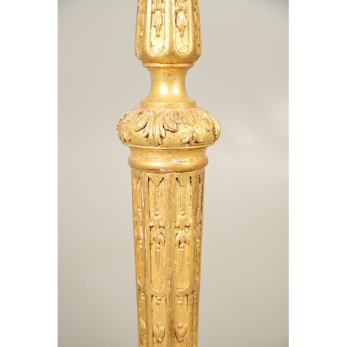 454 - A PAIR OF FRENCH CARVED GILTWOOD JARDINIERE STANDS. 19th century, each with carved and gesso foliate... 