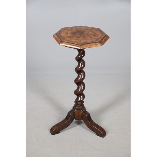 468 - AN 18TH CENTURY WALNUT CANDLESTAND (MARRIAGE). the octagonal oyster veneered to a spiral column and ... 