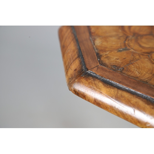 468 - AN 18TH CENTURY WALNUT CANDLESTAND (MARRIAGE). the octagonal oyster veneered to a spiral column and ... 