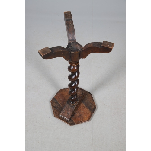 468 - AN 18TH CENTURY WALNUT CANDLESTAND (MARRIAGE). the octagonal oyster veneered to a spiral column and ... 