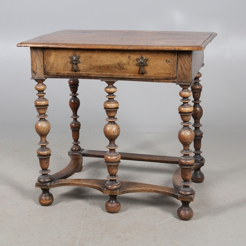 472 - A WILLIAM AND MARY FRUITWOOD SIDE TABLE. the rectangular top with moulded edge above single drawer, ... 