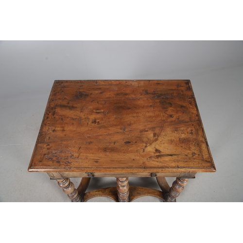 472 - A WILLIAM AND MARY FRUITWOOD SIDE TABLE. the rectangular top with moulded edge above single drawer, ... 