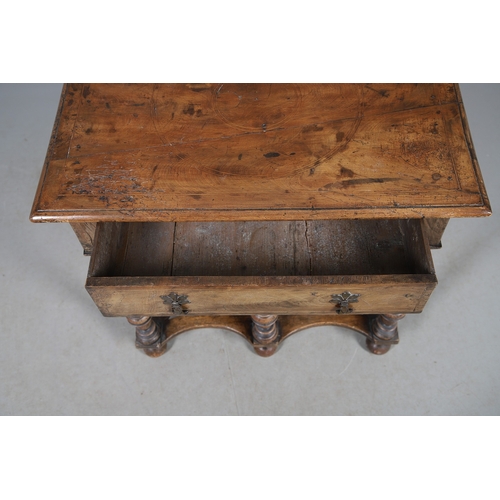 472 - A WILLIAM AND MARY FRUITWOOD SIDE TABLE. the rectangular top with moulded edge above single drawer, ... 