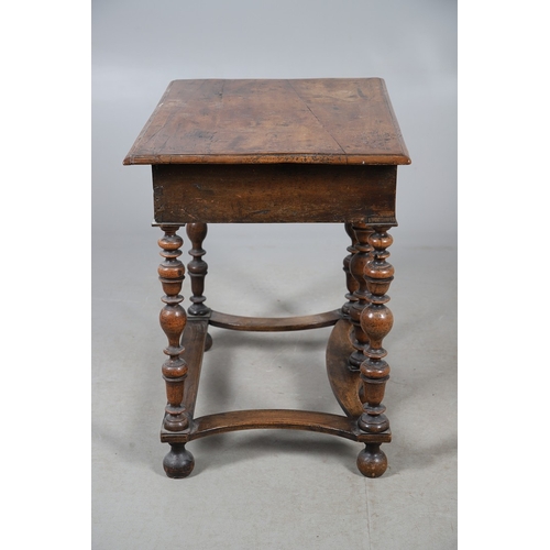 472 - A WILLIAM AND MARY FRUITWOOD SIDE TABLE. the rectangular top with moulded edge above single drawer, ... 