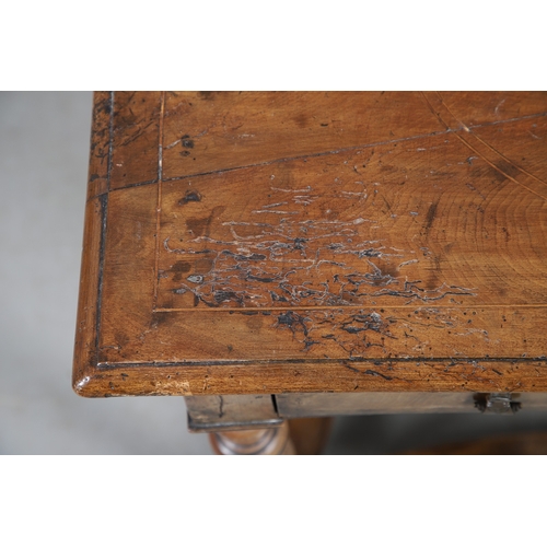 472 - A WILLIAM AND MARY FRUITWOOD SIDE TABLE. the rectangular top with moulded edge above single drawer, ... 