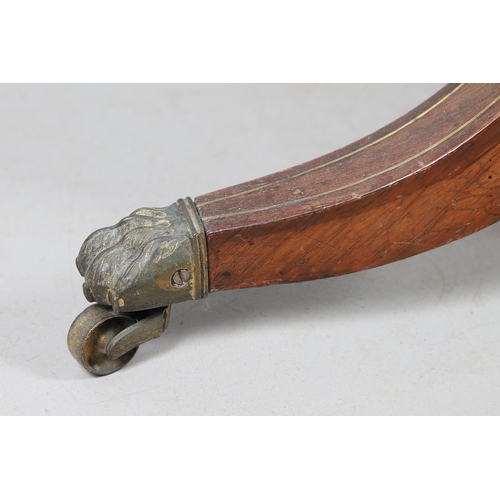 475 - A PAIR OF REGENCY ROSEWOOD AND BRASS INLAID GAMES TABLES. with D-end baize lined swivel tops, inlaid... 