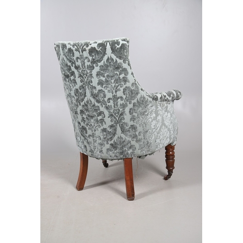 476 - A WILLIAM IV GILLOWS STYLE MAHOGANY LIBRARY CHAIR. the concave back to overstuffed arms, carved reed... 