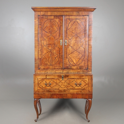 477 - AN 18TH CENTURY INLAID WALNUT BOOKCASE, POSSIBLY MALTESE. the upper section with geometrically inlai... 
