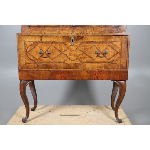 477 - AN 18TH CENTURY INLAID WALNUT BOOKCASE, POSSIBLY MALTESE. the upper section with geometrically inlai... 