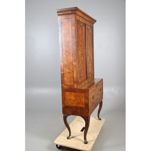 477 - AN 18TH CENTURY INLAID WALNUT BOOKCASE, POSSIBLY MALTESE. the upper section with geometrically inlai... 