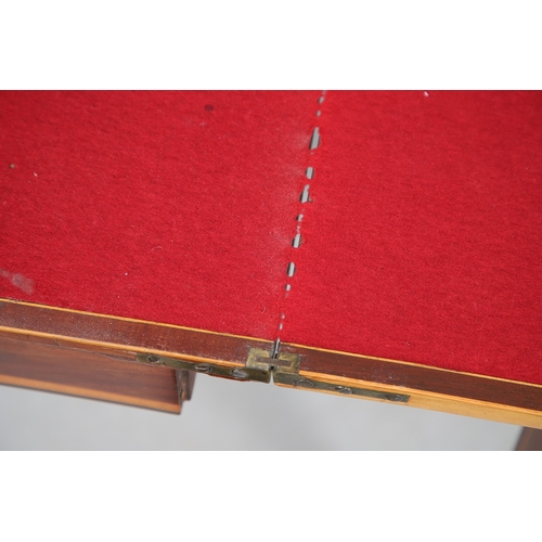 483 - A PAIR OF EDWARDIAN SHERATON STYLE MAHOGANY CARD TABLES. the canted rectangular tops crossbanded wit... 