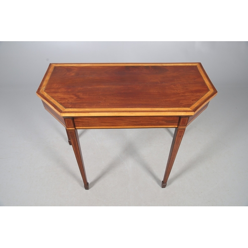 483 - A PAIR OF EDWARDIAN SHERATON STYLE MAHOGANY CARD TABLES. the canted rectangular tops crossbanded wit... 