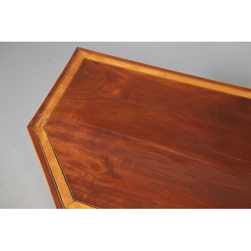 483 - A PAIR OF EDWARDIAN SHERATON STYLE MAHOGANY CARD TABLES. the canted rectangular tops crossbanded wit... 