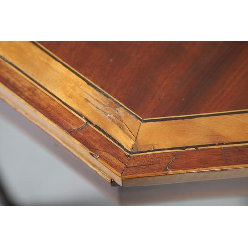 483 - A PAIR OF EDWARDIAN SHERATON STYLE MAHOGANY CARD TABLES. the canted rectangular tops crossbanded wit... 