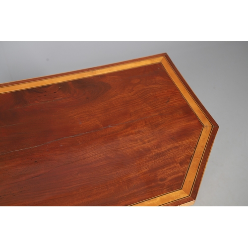 483 - A PAIR OF EDWARDIAN SHERATON STYLE MAHOGANY CARD TABLES. the canted rectangular tops crossbanded wit... 