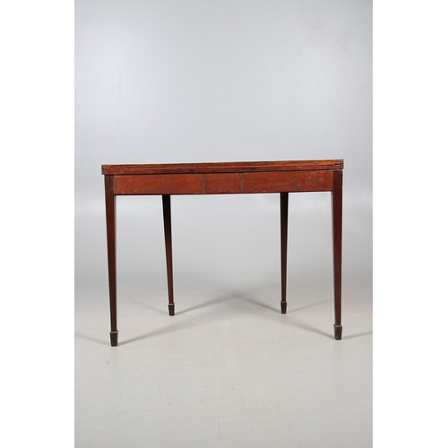 483 - A PAIR OF EDWARDIAN SHERATON STYLE MAHOGANY CARD TABLES. the canted rectangular tops crossbanded wit... 